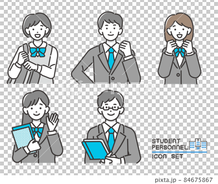 ブレザーの制服を着る男女の学生の上半身のベクターイラスト素材/制服/高校生/中学生 ブレザーの制服を着る男女の学生の上半身のベクターイラスト素材/制服/高校生/中学生 84675867