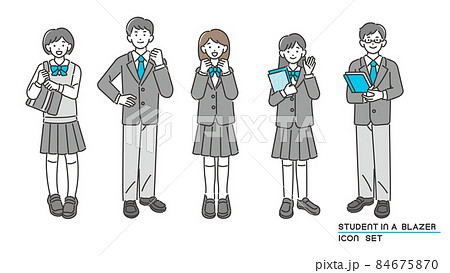 ブレザーの制服を着る男女の学生のベクターイラスト素材 制服 高校生 中学生のイラスト素材