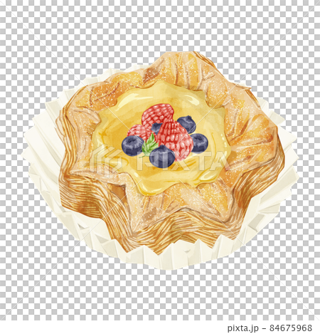 Berry custard danish pastry hand drawn watercolor style illustration 84675968