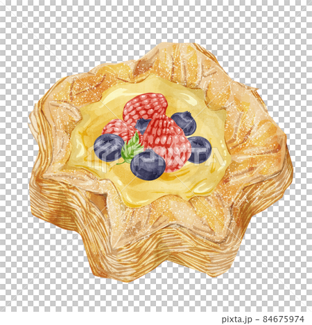 漿果奶油丹麥糕點手繪水彩風格插圖 漿果奶油丹麥糕點手繪水彩風格插圖 84675974