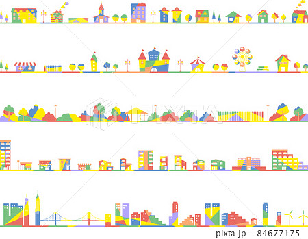 幾何学模様　街並み セット 84677175
