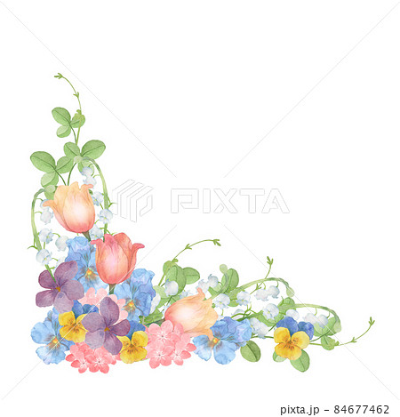 春の花のブーケ 水彩画のイラスト素材