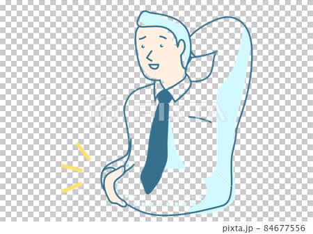 A simple line drawing of a businessman pinching the meat of his stomach A simple line drawing of a businessman pinching the meat of his stomach 84677556