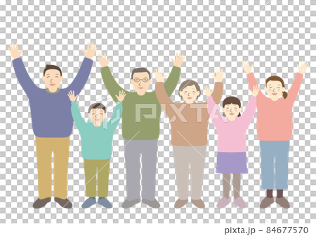 笑顔でバンザイしている家族 笑顔でバンザイしている家族 84677570