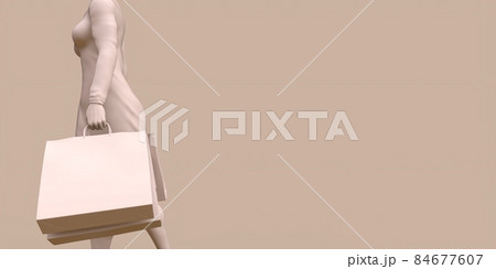 Shopper with shopping concept 3d illustration in beige color 84677607
