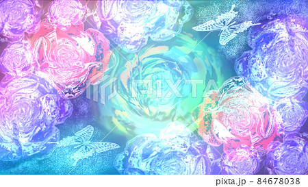 カラフルなガラスのバラと蝶の背景 84678038