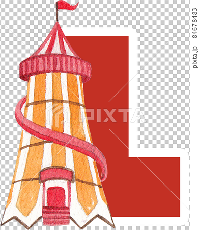 Colorful alphabet A-Z circus funfair and fairground watercolor 84678483