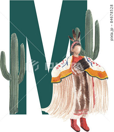 Native American Indian alphabet A-Z watercolor 84678528