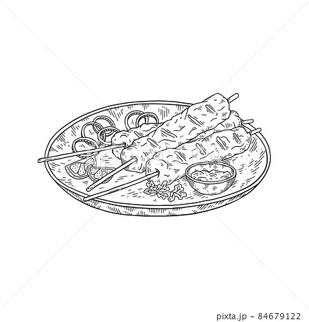 Shish kebab plate in hand drawn sketch style, vector illustration isolated on white background. Shish kebab plate in hand drawn sketch style, vector illustration isolated on white background. 84679122