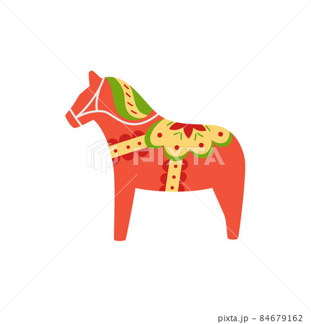 Red wood horse or dala horse swedish symbol, flat vector illustration isolated. 84679162