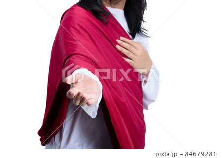 Jesus Christ with open palm giving helping hand 84679281