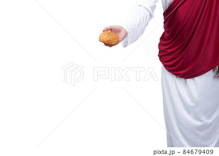 Jesus Christ with open palm giving food 84679409