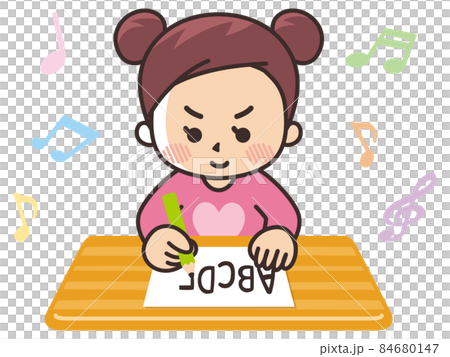 紙に英語の文字を書く女の子　アルファベット 84680147