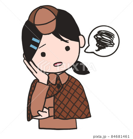 困り顔で頬に手を当てる若い探偵（女1） 84681461
