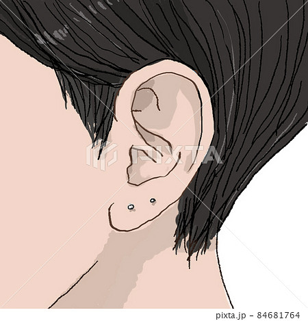 ピアスを開けた耳 顔 耳たぶ 人体 ピアストラブル1 のイラスト素材
