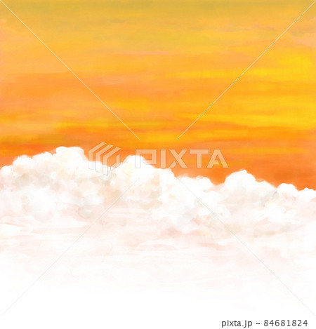 水彩調で夕焼けに染まる雲と夕空のイラスト素材のイラスト素材