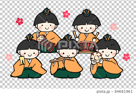 手描きのゆるい五人囃子のイラストのイラスト素材