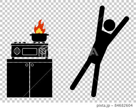 Kitchen fire and surprised pictogram 84682604