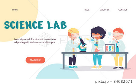 Kids doing science experiment in flat vector illustration isolated on white Kids doing science experiment in flat vector illustration isolated on white 84682671
