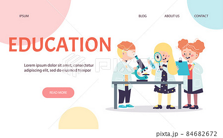 Kids science education website or landing page, flat vector illustration. 84682672