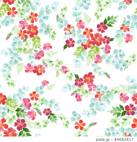 Delicate romantic seamless watercolor floral pattern with hand drawn field wild flowers 84682817