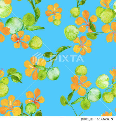 Seamless watercolour floral pattern green leaves and branches 84682819