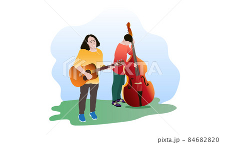 PrintTwo street musicians stand and play musical instruments. 84682820