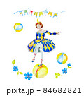 Watercolour harlequin girl on a ball in circus 84682821