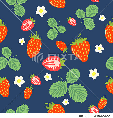 Seamless pattern of ripe wild berries, strawberries with flowers and leaves, design for textiles, posters, labels. 84682822