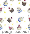 seamless pattern of cupcakes watercolor painting isolated on white background 84682823