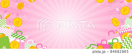 ショッピング・セール向け　バナーテンプレート／ポイントコイン、紙袋、桜のフレーム 84682865