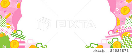 ショッピング・セール向け　バナーテンプレート／ポイントコイン、紙袋、桜のフレーム 84682871