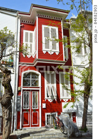 Princes Islands, Buyukada in Istanbul, old wooden red and white houses in Buyukada Princes Islands, Buyukada in Istanbul, old wooden red and white houses in Buyukada 84682903