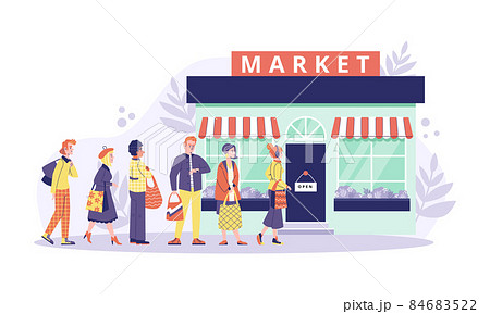 People standing in line to supermarket, flat vector illustration isolated. 84683522