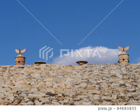 大阪　八尾市　心合寺山古墳　葺石と円筒埴輪（前方部、初冬） 84683835