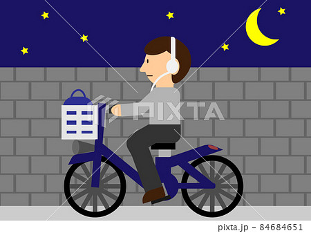 夜に無灯火でヘッドホンで音楽を聴きながら自転車に乗っている人 夜に無灯火でヘッドホンで音楽を聴きながら自転車に乗っている人 84684651