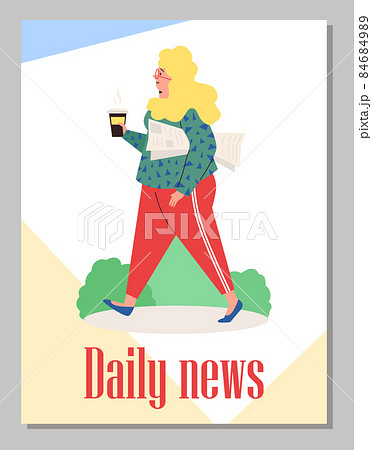 Woman carry newspaper with daily news for reading articles at morning coffee mug 84684989