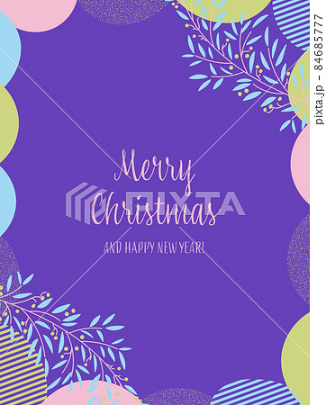 クリスマスカード リースとポップなデザイン 紫色のイラスト素材