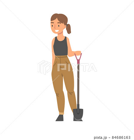 Young Woman with Shovel Working in the Garden or Yard Vector Illustration 84686163