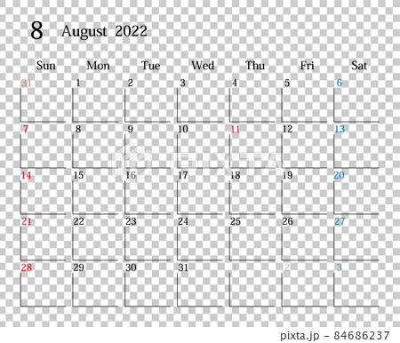22年8月 日本のカレンダーのイラスト素材