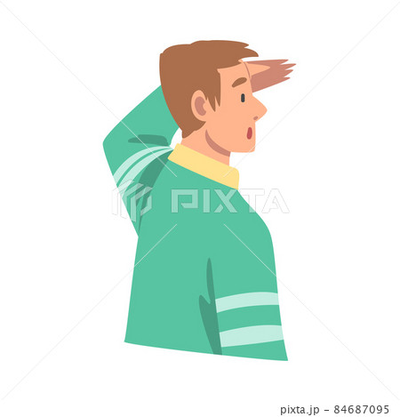 Looking Into Future Man Character with His Hand on Forehead Vector Illustration Looking Into Future Man Character with His Hand on Forehead Vector Illustration 84687095