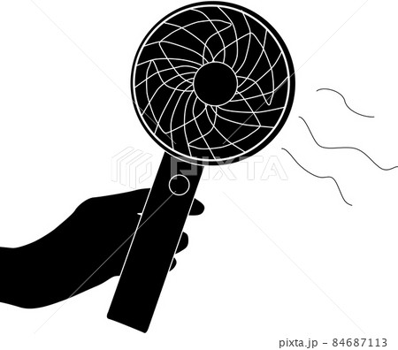 ハンディファンを持つ人のシルエットのイラスト素材