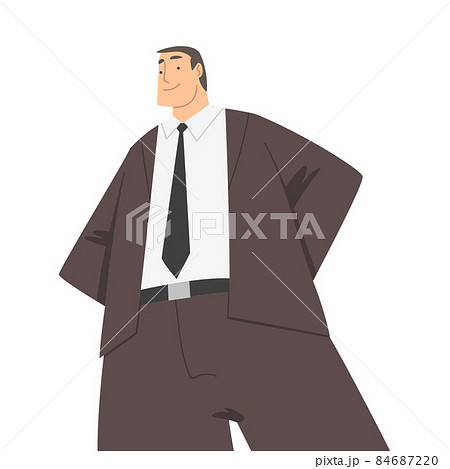 Man Character in Formal Suit and Tie Standing and Smiling Perspective View Vector Illustration 84687220