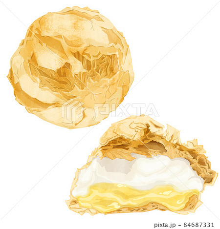 シュークリームの手描き水彩風イラスト シュークリームの手描き水彩風イラスト 84687331