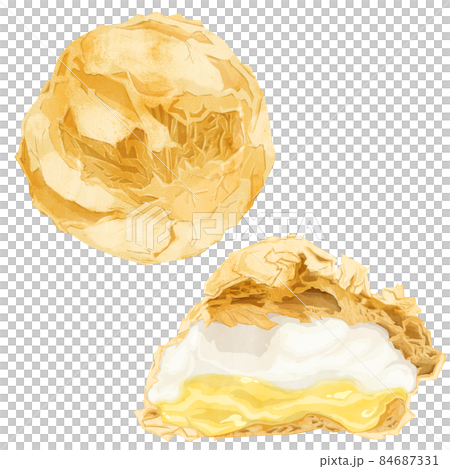 シュークリームの手描き水彩風イラスト シュークリームの手描き水彩風イラスト 84687331