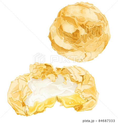 シュークリームの手描き水彩風イラストのイラスト素材