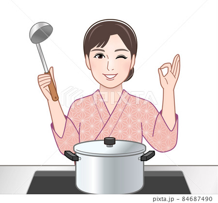 和服を着て料理作っている女性 84687490