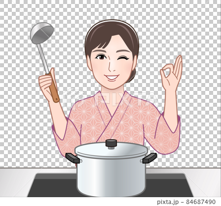 和服を着て料理作っている女性 84687490