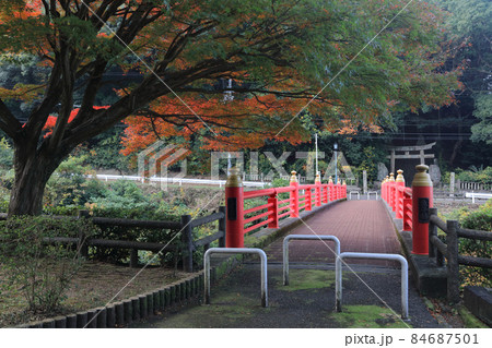 別子ラインの最下流、紅葉の生子橋と内宮神社 別子ラインの最下流、紅葉の生子橋と内宮神社 84687501