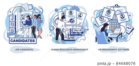 Concept human resources management, job candidates, hr management software, find employee vector set 84688076